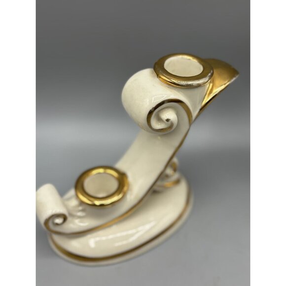 Vintage Abingdon USA Ivory Gold Ceramic Double Candle Holders Set Of 2 - Picture 2 of 6